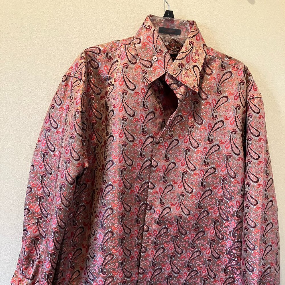 Leonardi Italy Men's Large Damask French Cuff Dress Shirt - Brown paisley